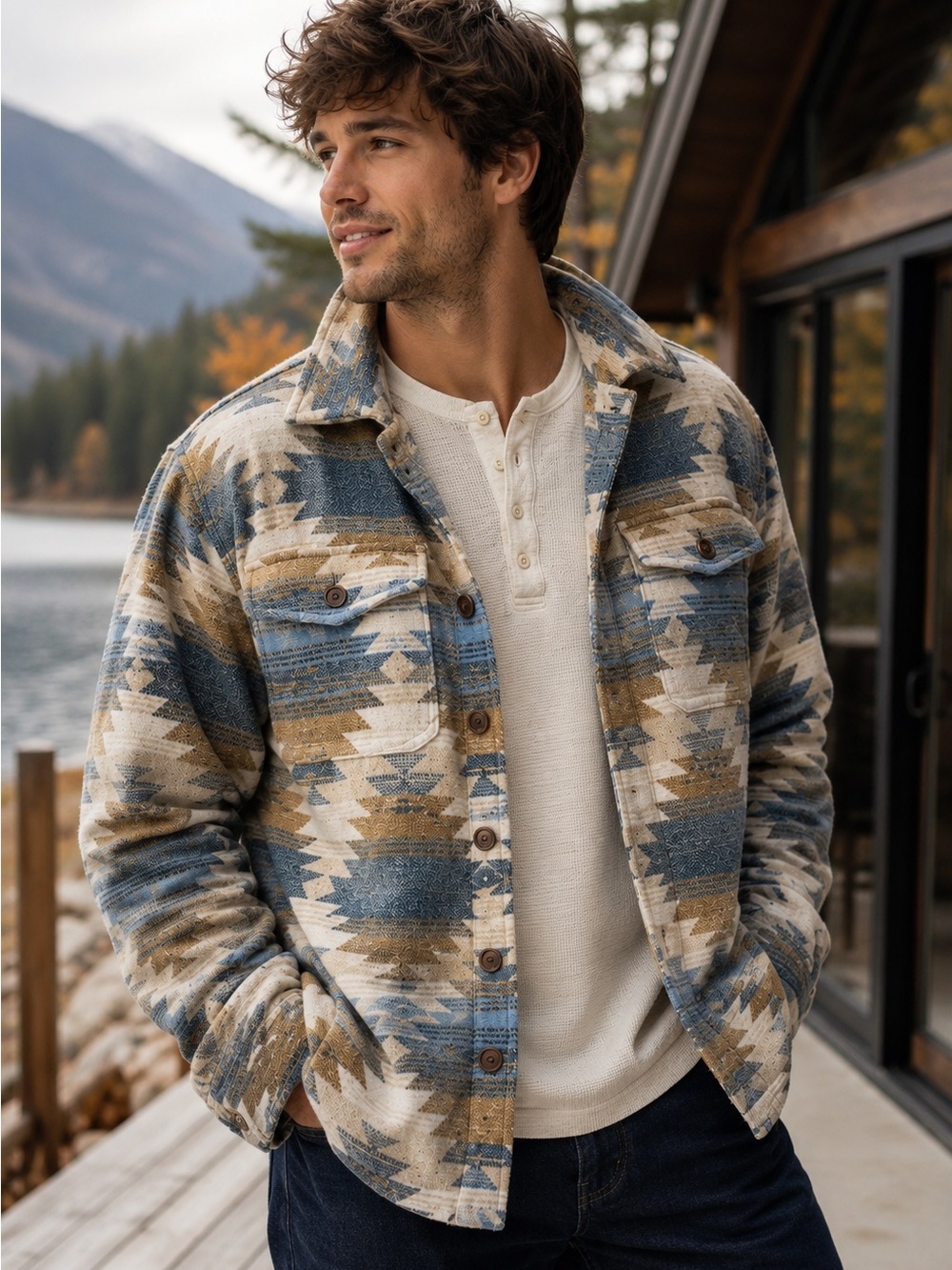 American Eagle Super Soft Printed Shacket Oversized Fit Aztec Jacket Men’s M